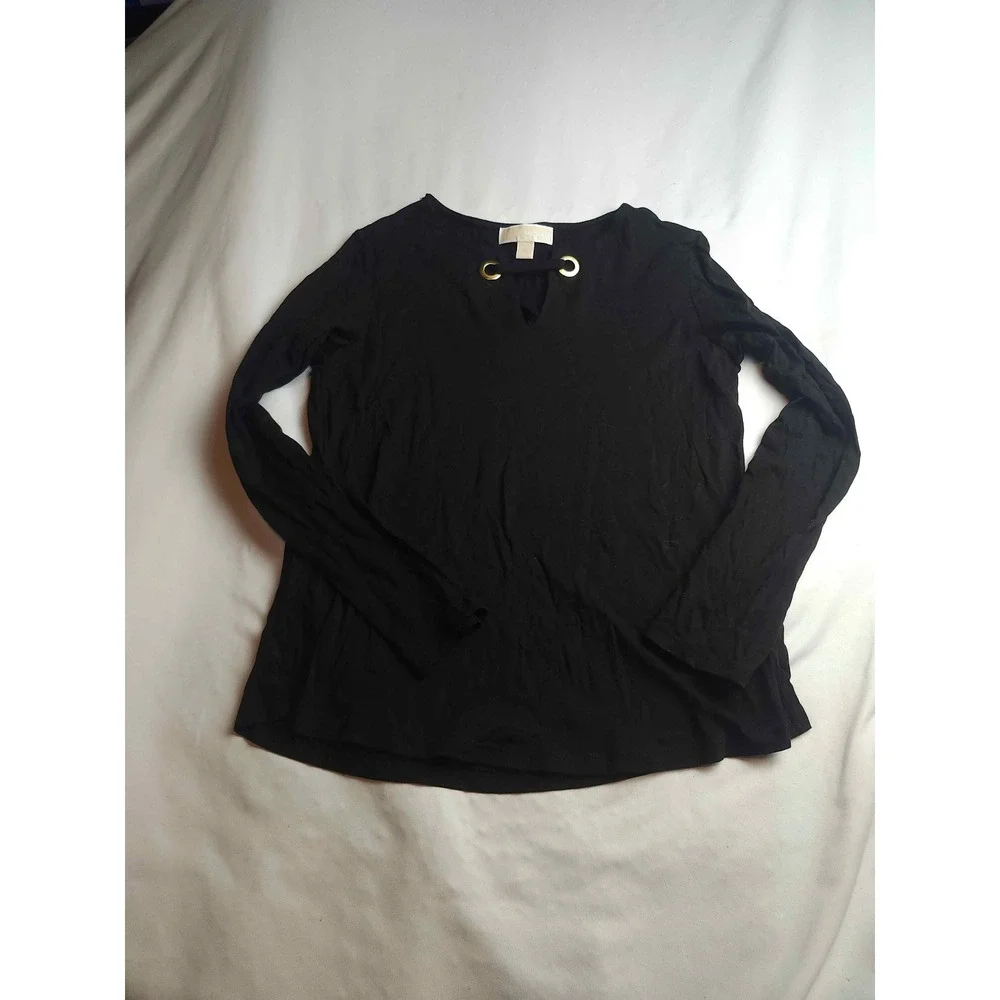 Michael Kors Womens Black Grommet Keyhole Long Sleeve Top Size M